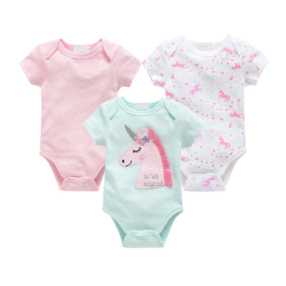 Grenouillère bébé trois pièces ensemble nouveau pull à manches courtes en coton vêtements bébé vêtements
