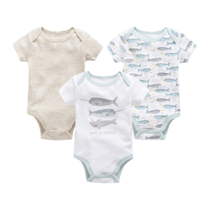 Grenouillère bébé trois pièces ensemble nouveau pull à manches courtes en coton vêtements bébé vêtements