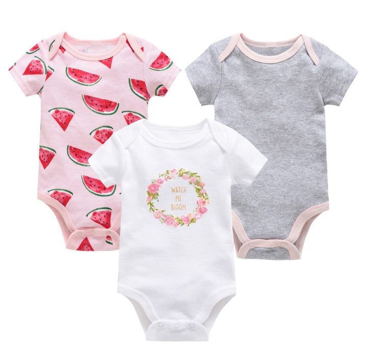 Grenouillère bébé trois pièces ensemble nouveau pull à manches courtes en coton vêtements bébé vêtements